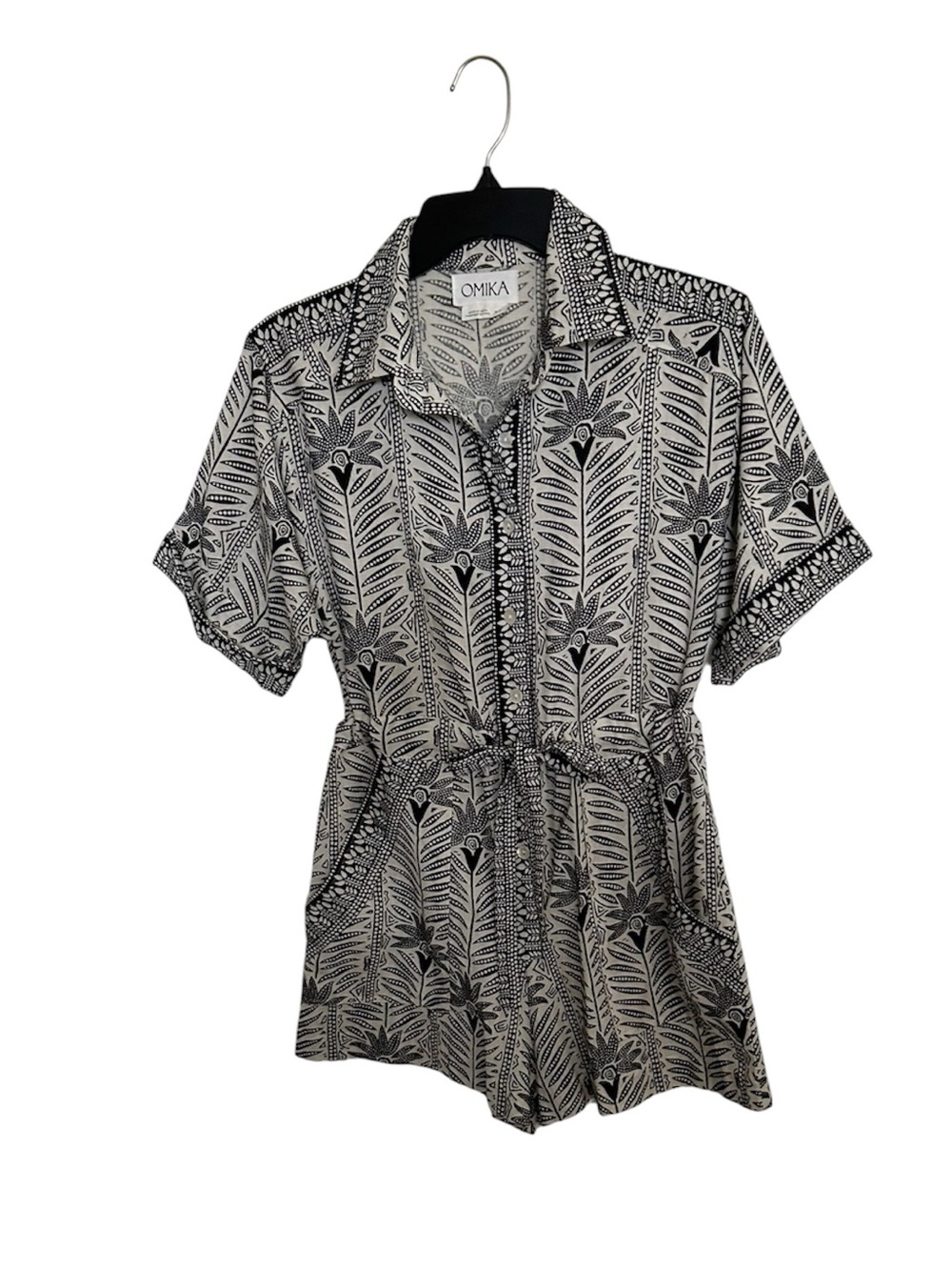 Anthropologie Omika Anik Linen Blend Leaf & Floral Print Romper